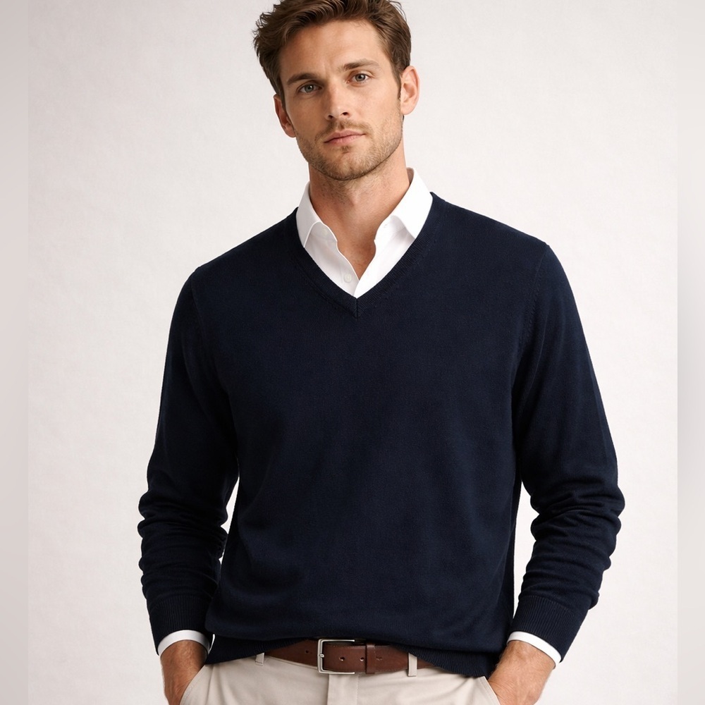 Zara Man Sweater Mens XL Blue V-Neck Knit Pullover Casual Preppy Goth Grunge